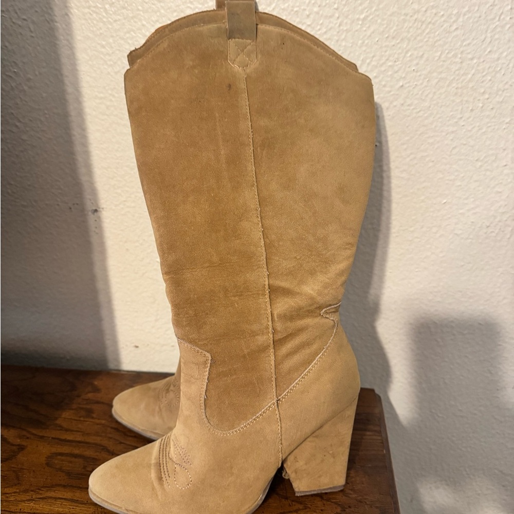 JustFab Tan Heeled Boots